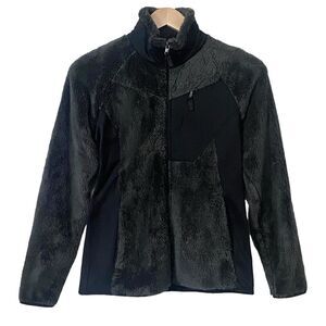 Columbia Womens Plush Fleece Mixed Media Jacket Full Zip Black Size Medium